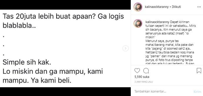 Postingan Kalina Oktarani. (Instagram/@kalinaocktaranny)