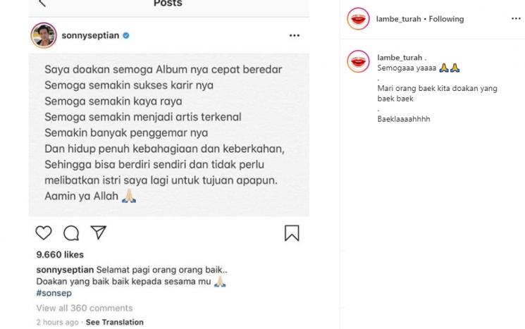 Unggahan Sonny Septian (Instagram/@lambe_turah)