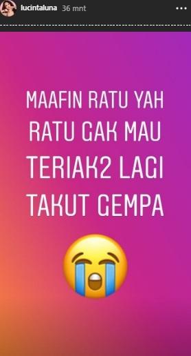 Lucinta Luna janji berhenti berteriak karena takut gempa. [Instagram]