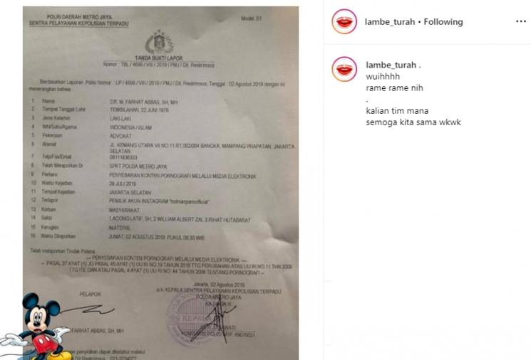 Surat Pelaporan Untuk Hotman Paris (Instagram/@lambe_turah)