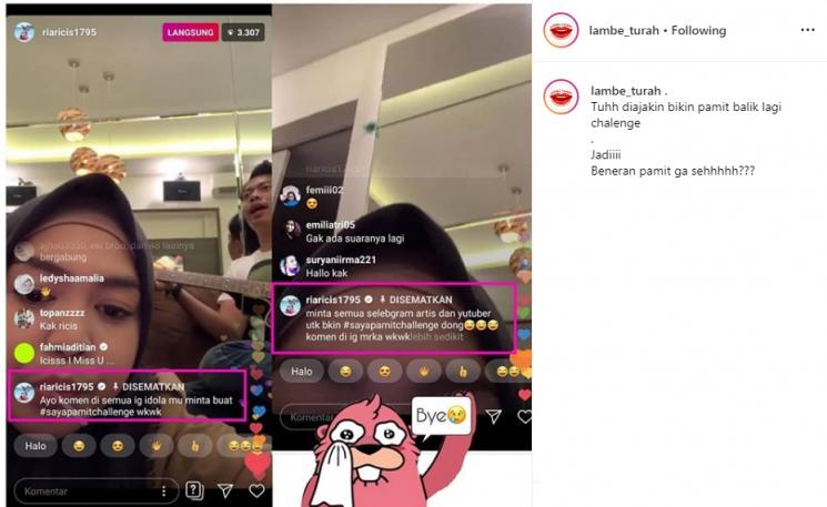 Instagram Stories Ria Ricis (Instagram/@lambe_turah)