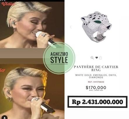 Cincin mahal Agnez Mo seharga Rp 2 miliar lebih. [capture Instagram]