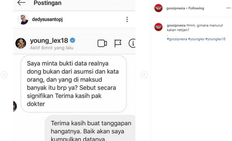 Screenshoot percakapan Young Lex dan Psikolog Dedy (Instagram/@gossipnesia)