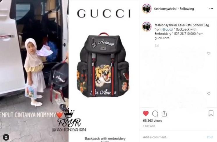 Keponakan Syahrini pakai tas mewah (Instagram @fashionsyahrini)