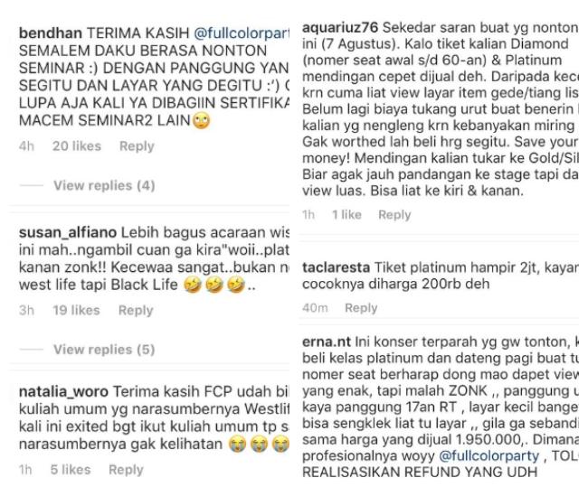 Komentar keluhan konser Westlife di Tangerang (chirpstory.com)