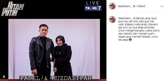 Curhatan Fadel Islami, suami Muzdalifah. (Instagram/@fadelislami__)