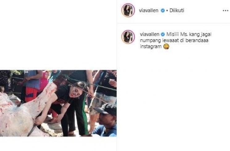 Via Vallen ikut jagal hewan kurban. (Instagram/@viavallen)