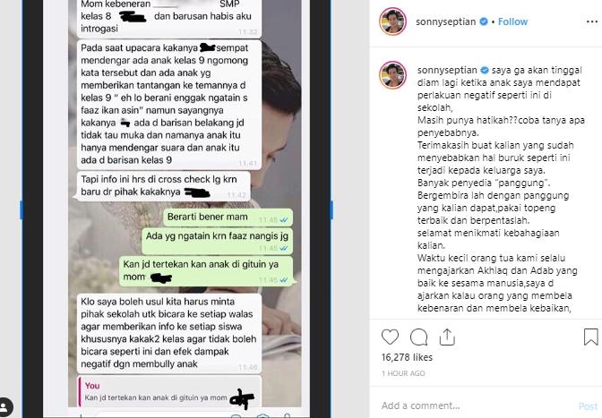 Sonny Septian unggah percakapan soal bullying. (Instagram/@sonnyseptian)