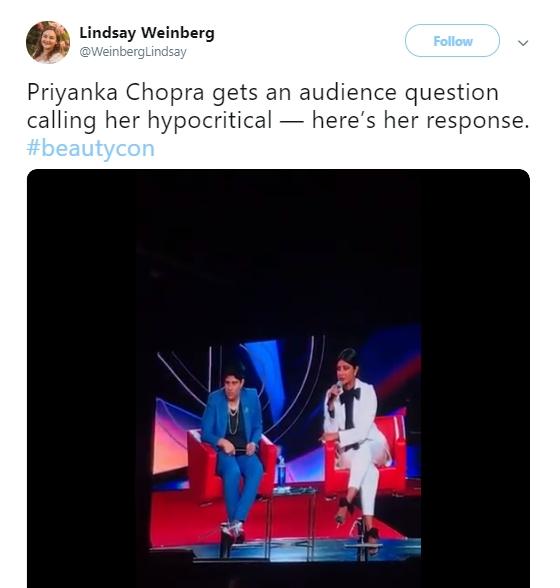 Tanggapan Priyanka Chopra. (Twitter/WeinbergLindsay)