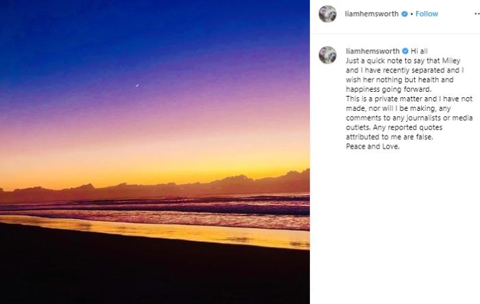 Liam Hemsworth. (Instagram/@liamhemsworth)