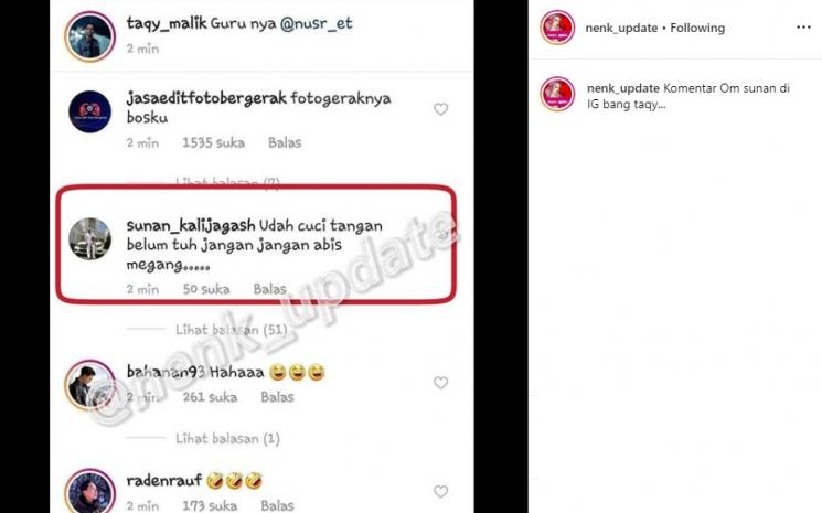 Komentar Sunan Kalijaga untuk Taqy Malik (Instagram/@nenk_update)