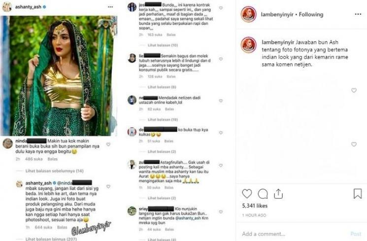 Ashanty saat mengenakan busana Saree India (Instagram @lambenyinyir)