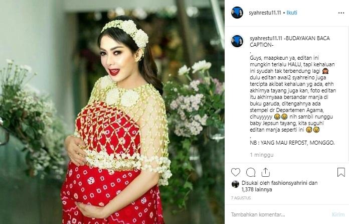 Foto Syahrini Hamil, asli atau editan? (Instagram/@syahrestu11.11)