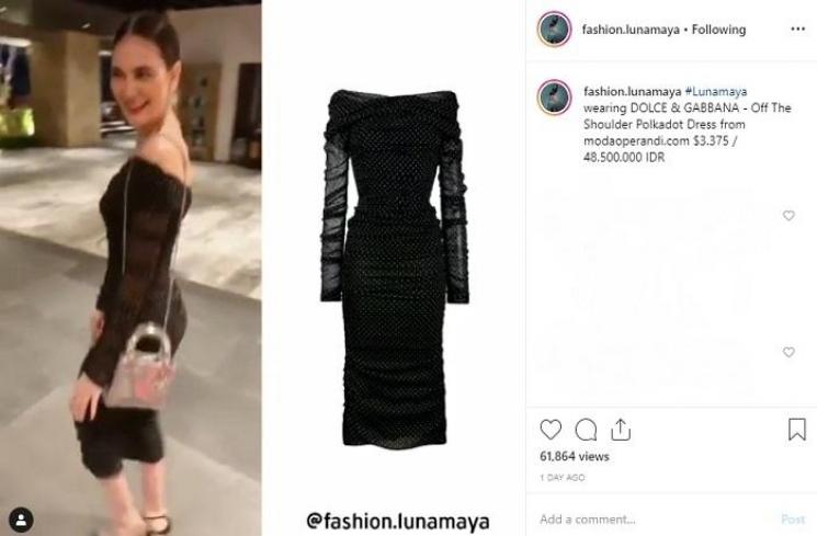 Luna Maya saat kondangan di pernikahan anak Raam Punjabi (Instagram @fashion.lunamaya)