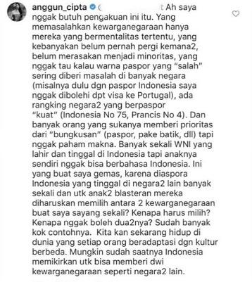 Curhat Anggun C Sasmi soal kewarganegaraan. [Instagram]