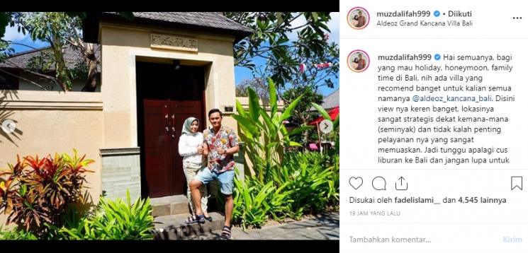 Muzdalifah dan Fadel Islami di Bali (Instagram/@muzdalifah999)