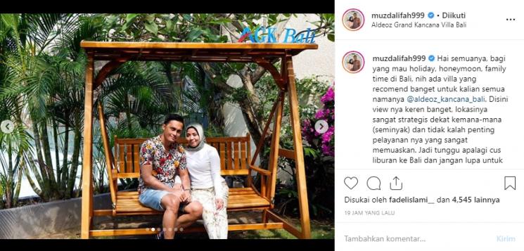Muzdalifah dan Fadel Islami di Bali (Instagram/@muzdalifah999)
