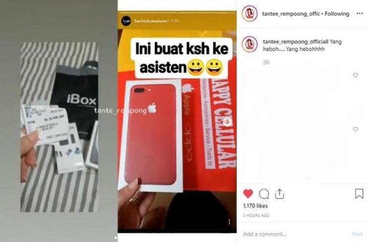 Barbie Kumalasari beli ponsel second (Instagram @tantee_rempoong_officiall)