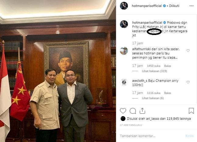 Foto anak Hotman Paris bersama Prabowo Subianto. [Instagram]