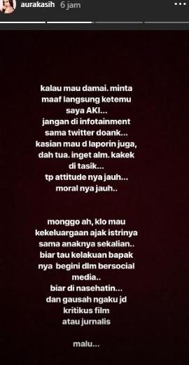 Unggahan Aura Kasih soal kasus pabrik susu. [Instagram]