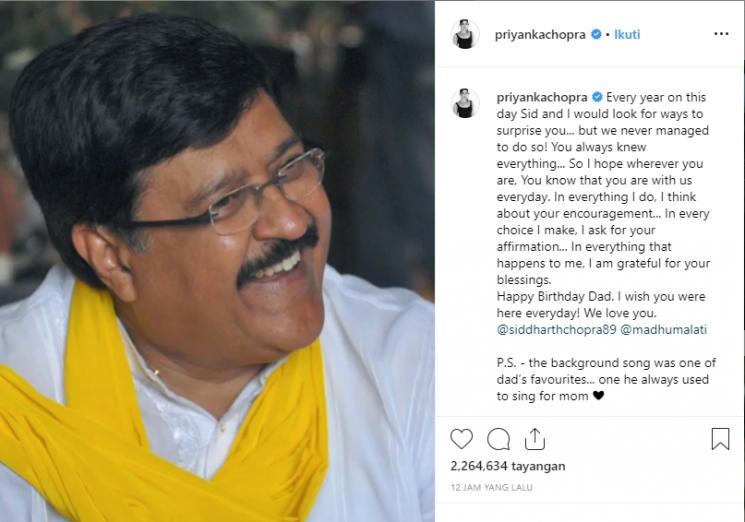 Tulisan Priyanka Chopra di ultah ayahnya (Instagram/@priyankachopra)