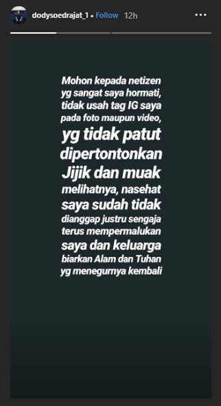Instagram story Dody Soedrajat, ayah Vanessa Angel. (Instagram/@dodysoedrajat_1)