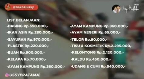 Harga belanjaan Ussy Sulistiawaty. [capture YouTube]