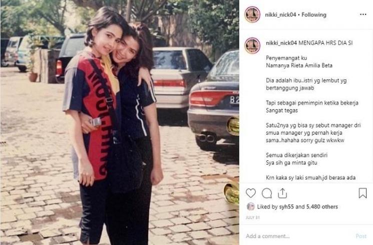 Ungkapan hati Nicky Astria untuk Rieta Amilia (Instagram @nikki_nick04)