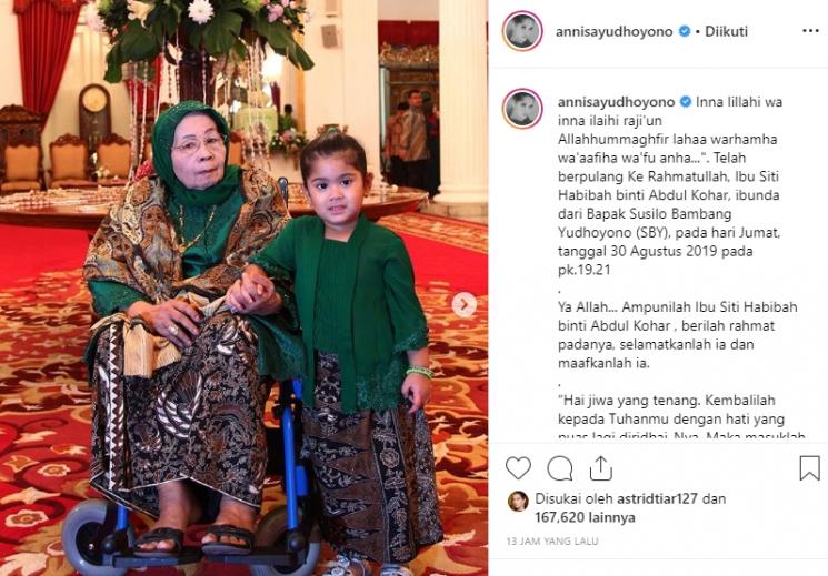 Ibu SBY meninggal dunia (Instagram/@annisayudhoyono)