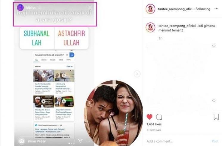 Unggahan mantan kekasih Vanessa Angel (Instagram @tantee_reempong_oficiall)
