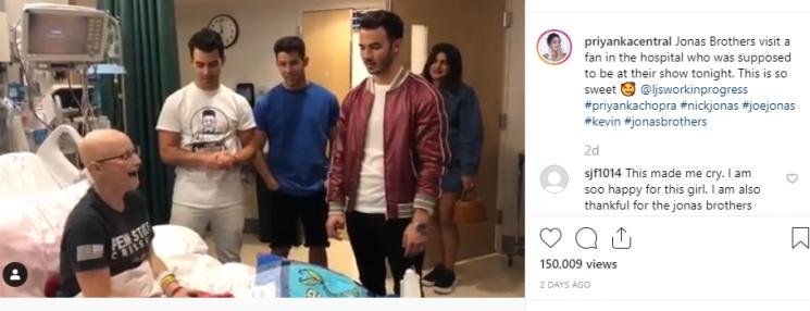 Jonas Brothers dan Priyanka Chopra jenguk fan yang sakit (Instagram/@priyankacentral)