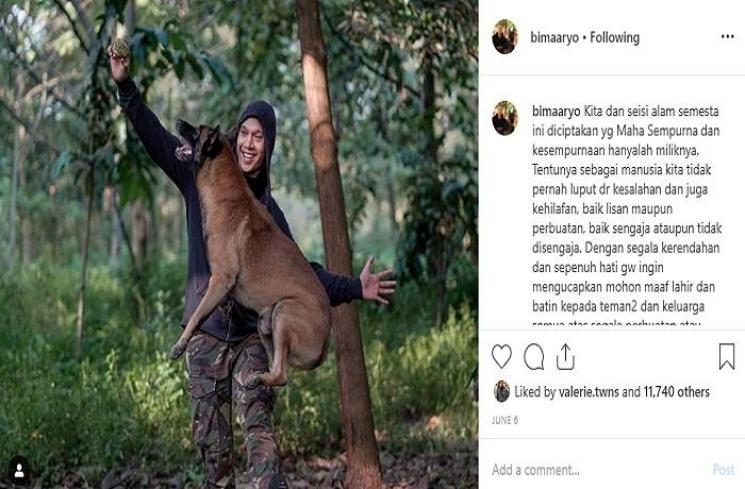 Bima Aryo dan anjing kesayangannya (Instagram @bimaaryo)