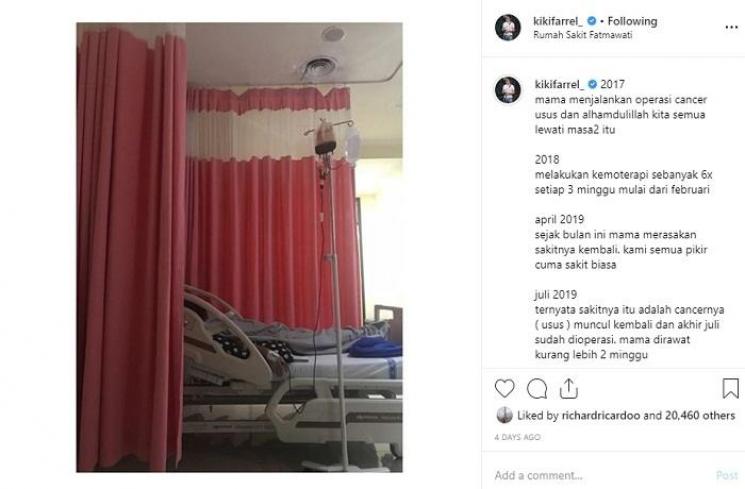 Ibunda Kiki Farrel sakit kanker usus (Instagram @kikifarrel_)