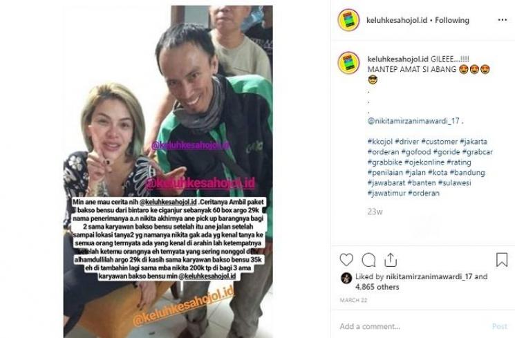 Secuil kisah Nikita Mirzani dengan driver ojol (Instagram @keluhkesahojol.id)