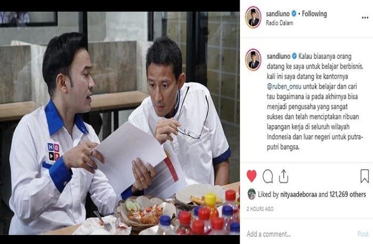 Ruben Onsu dan Sandiaga Uno (Instagram @sandiuno)