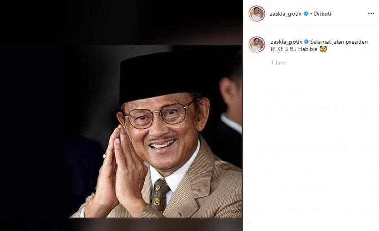 Ungkapan duka Zaskia Gotik atas meninggalnya BJ Habibie (Instagram/@zaskia_gotix)