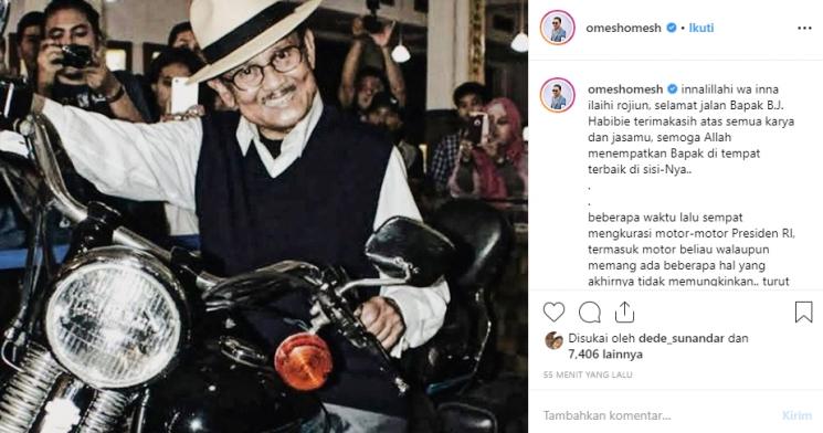 Duka Ananda Omesh Untuk BJ Habibie (Instagram/@omeshomesh)