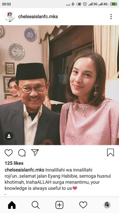 Ucapan bela sungkawa Chelsea Ilsan untuk almarhum BJ Habibie. [Instagram]