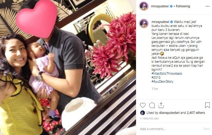 Ayu Dewi sengaja sembunyikan wajah suaminya. (Instagram/@mrsayudewi)