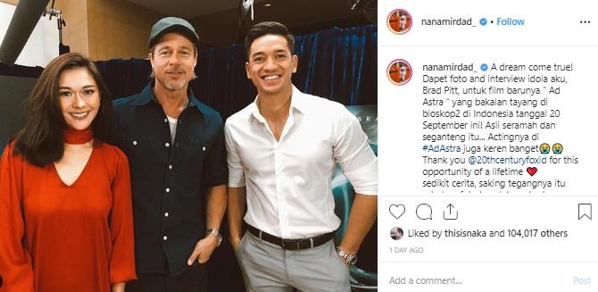 Nana Mirdad, Brad Pitt dan Andrew White. (Instagram/@nanamirdad_)