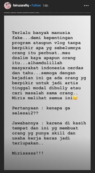 Fairuz A Rafiq unggah curhatan. (Instagram/@fairuzarafiq)