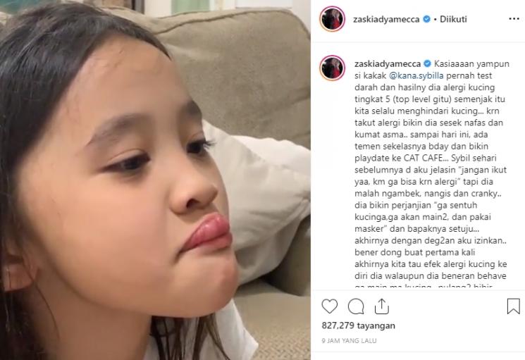 Putri Zaskia Adya Mecca alergi kucing (Instagram/@zaskiadyamecca)