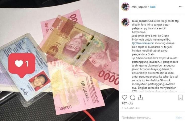 Olla Ramlan ditabrak salah satu pengemudi ojek online (Instagram @mini_saputri)