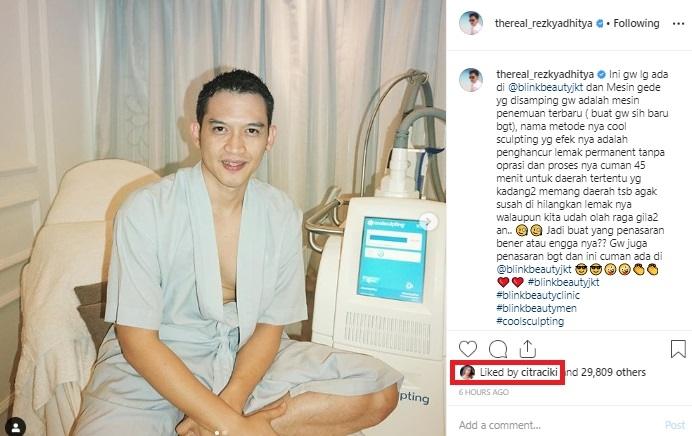Postingan Rezky Aditya dilike Citra Kirana. (Instagram/@thereal_rezkyadhitya)
