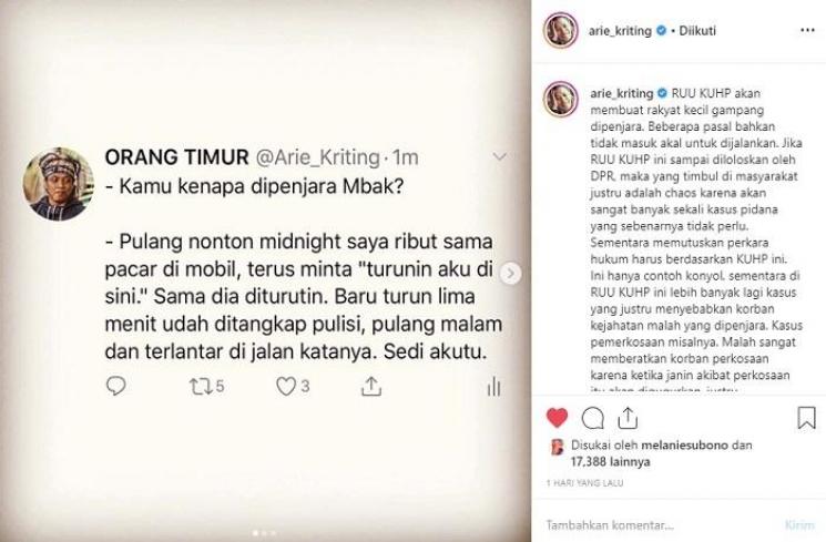 Tanggapan Arie Kriting (Instagram @arie_kriting)