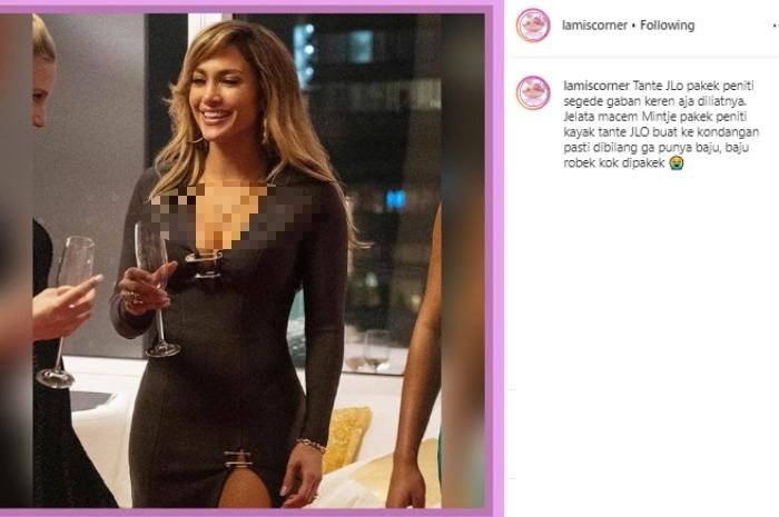Netizen salfok dengan peniti Jennifer Lopez. (Instagram/@lamiscorner)