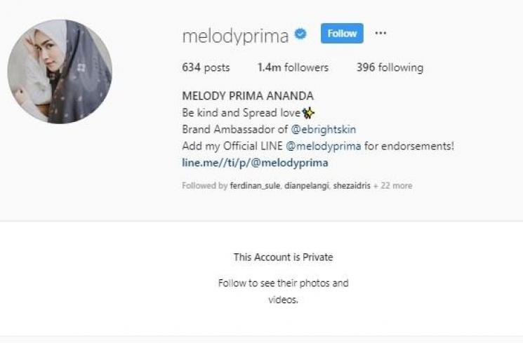 Akun Melody Prima diprivate. (Instagram)