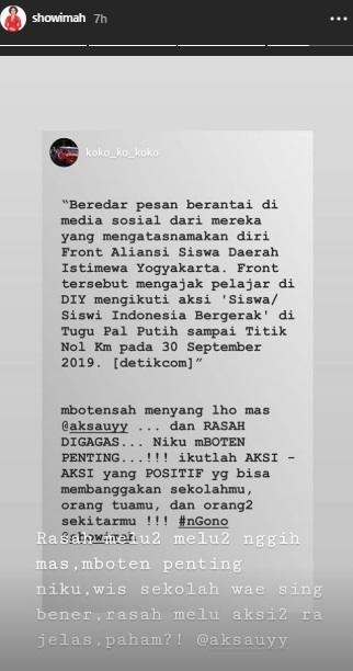 Soimah larang anak ikut demo. (Instagram/@showimah)