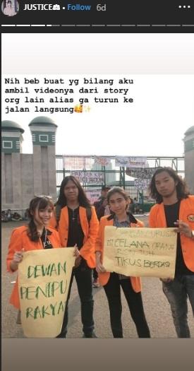 Sisil JKT48 ikut demo mahasiswa di gedung DPR. [Instagram]