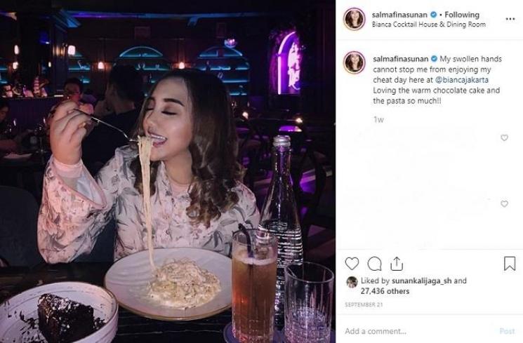 Salmafina Sunan usai sedot lemak (Instagram @salmafinasunan)